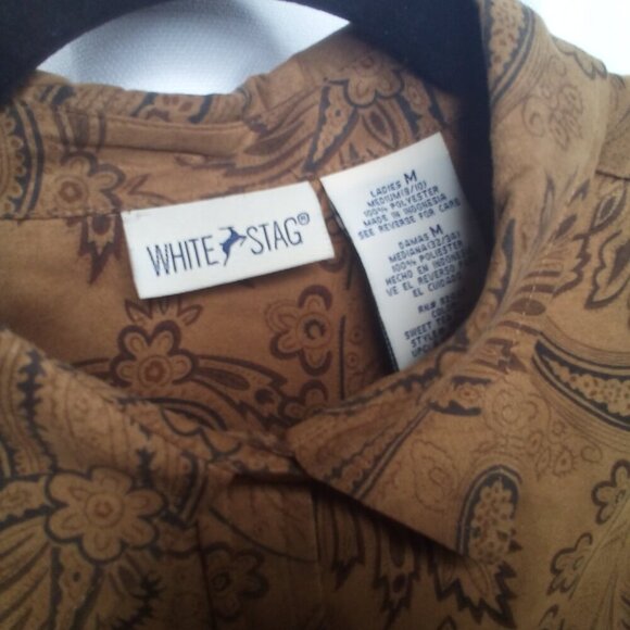 White Stag Shirt M Women Button Up Long Sleeve Suede Paisley Print Brown - Picture 6 of 16